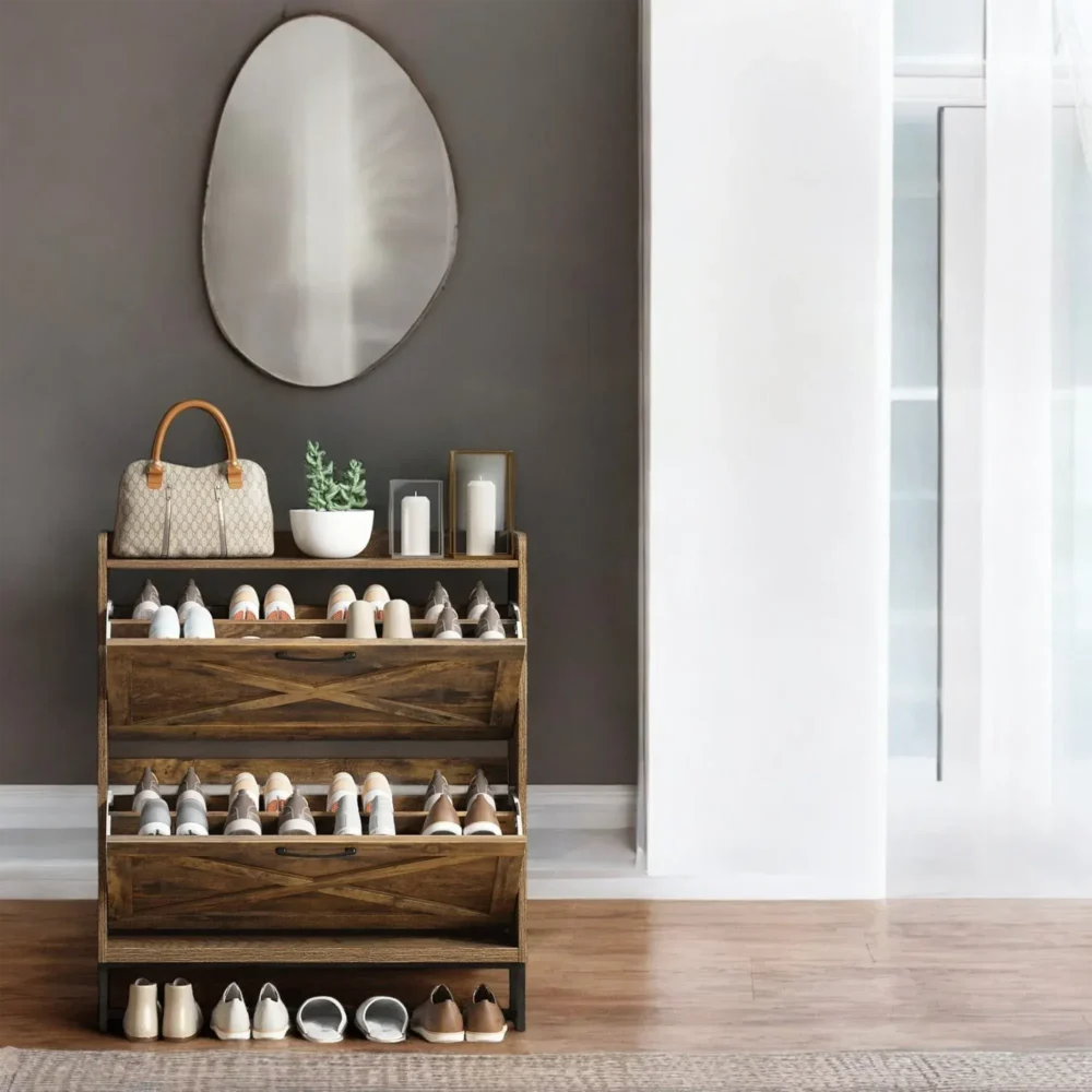 Haven 3-Tier Rustic Flip-Shoe Cabinet with Top Organizer Shelf