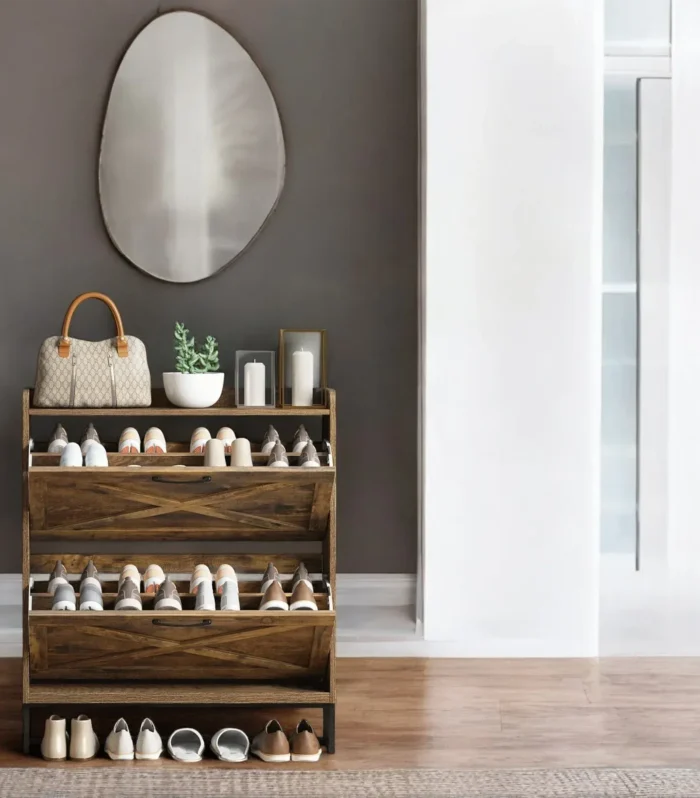 Haven 3-Tier Rustic Flip-Shoe Cabinet with Top Organizer Shelf