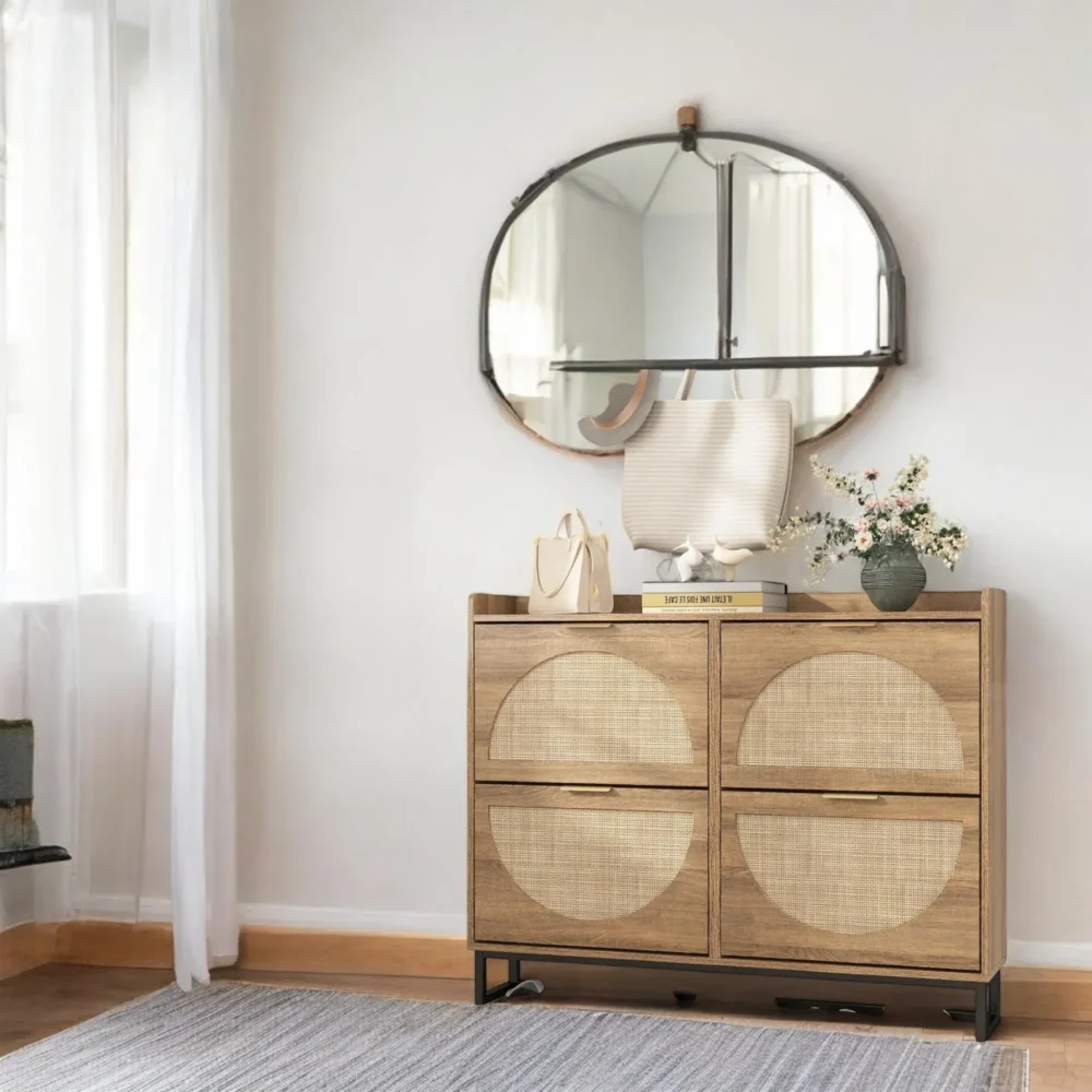 Breeze Rattan-Look 4-Tier Slim Shoe Cabinet with Modern Storage Design - Image 3