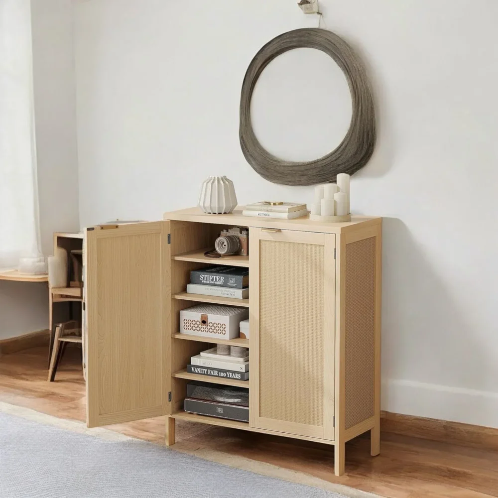 Natura Rattan Shoe Cabinet with Adjustable Shelves and Modern Detailing