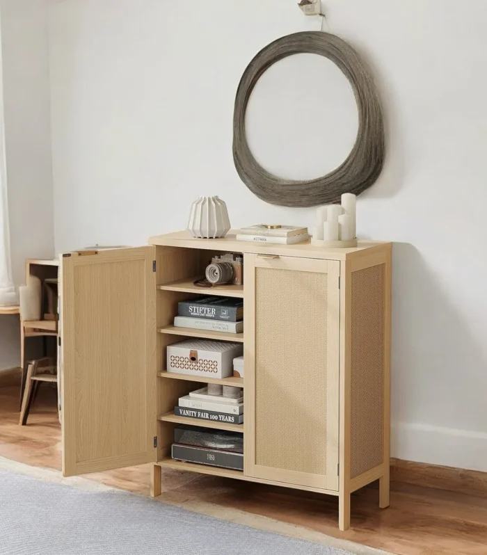 Natura Rattan Shoe Cabinet with Adjustable Shelves and Modern Detailing
