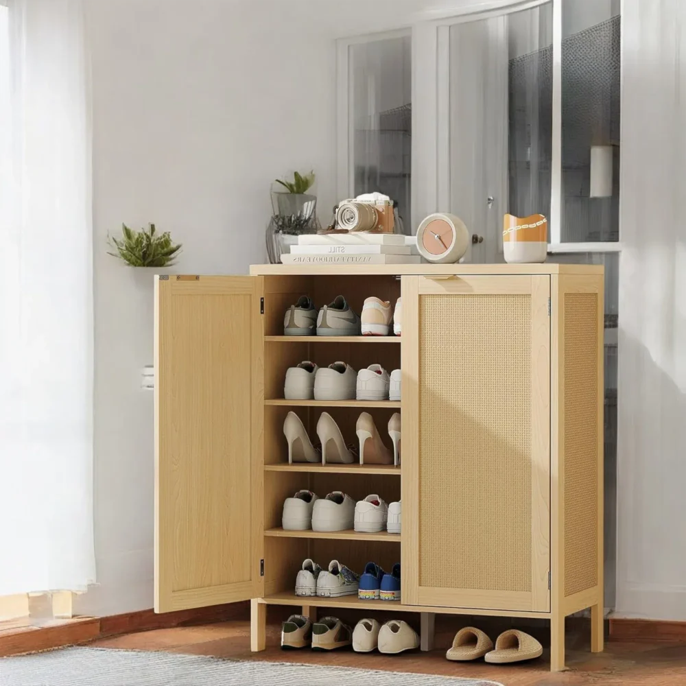 Natura Rattan Shoe Cabinet with Adjustable Shelves and Modern Detailing - Image 2