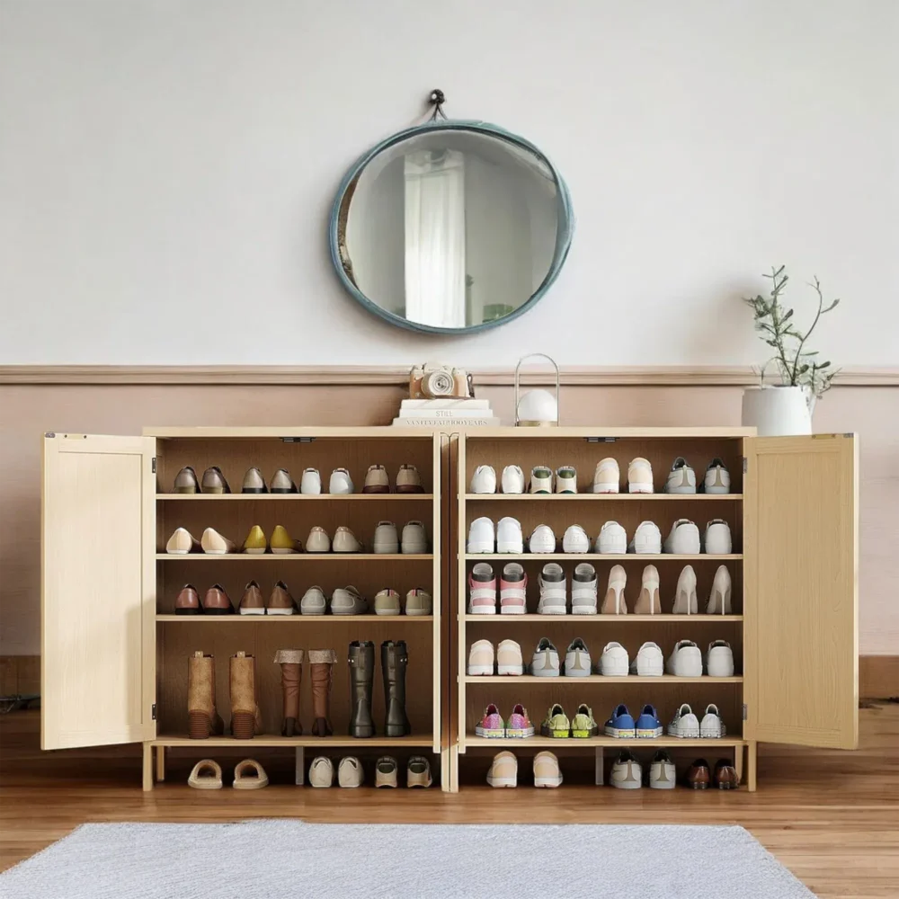 Natura Rattan Shoe Cabinet with Adjustable Shelves and Modern Detailing - Image 3