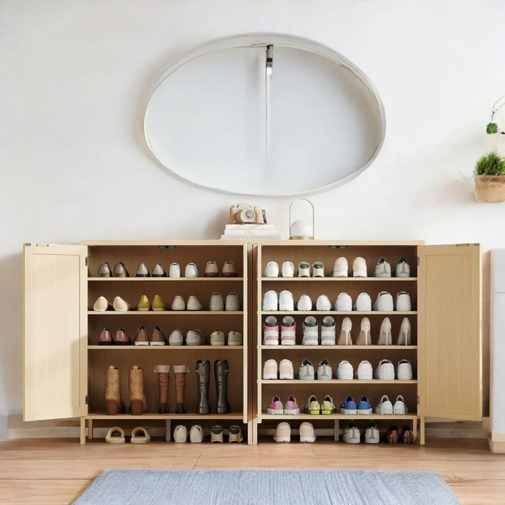 Natura Rattan Shoe Cabinet with Adjustable Shelves and Modern Detailing - Image 6