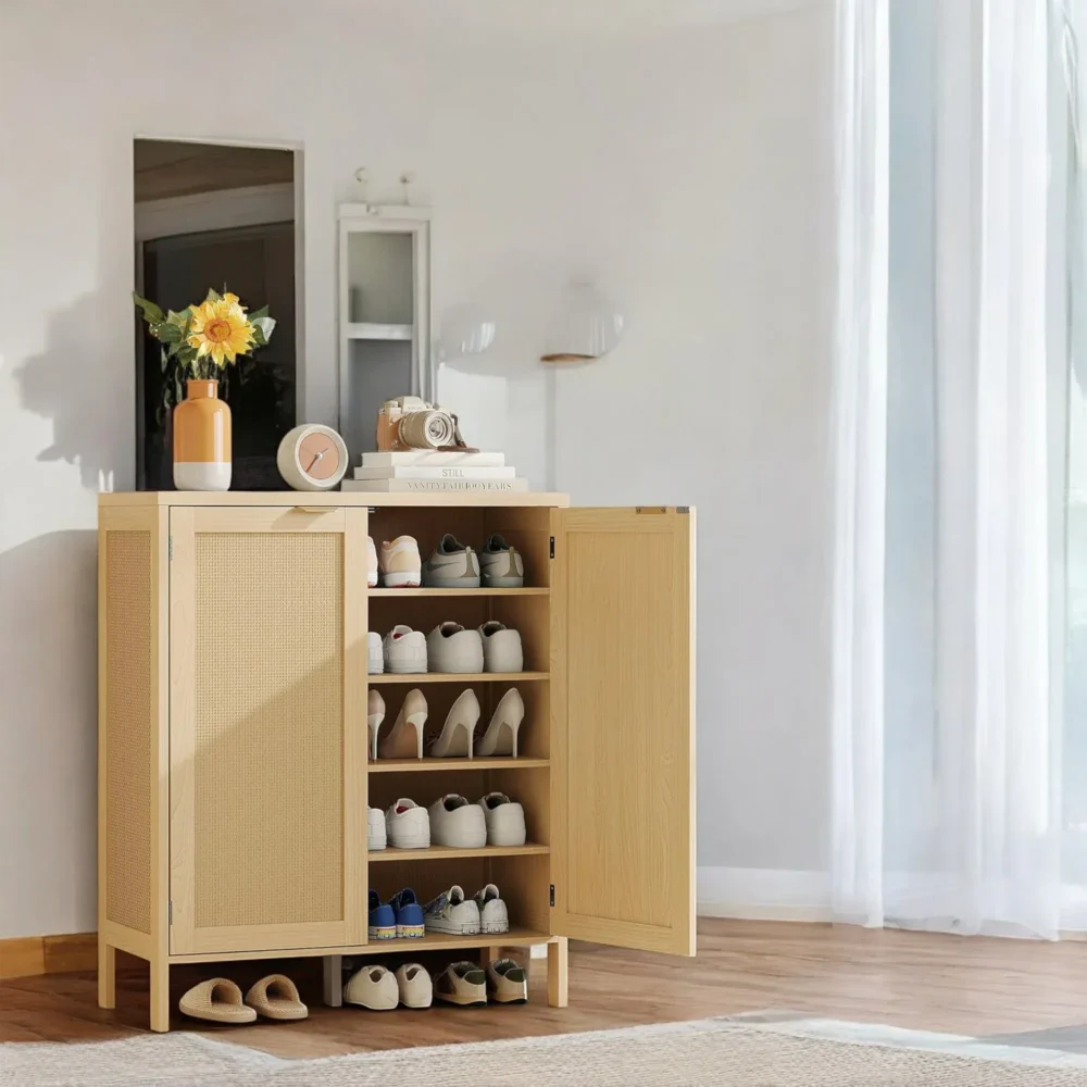 Natura Rattan Shoe Cabinet with Adjustable Shelves and Modern Detailing - Image 8