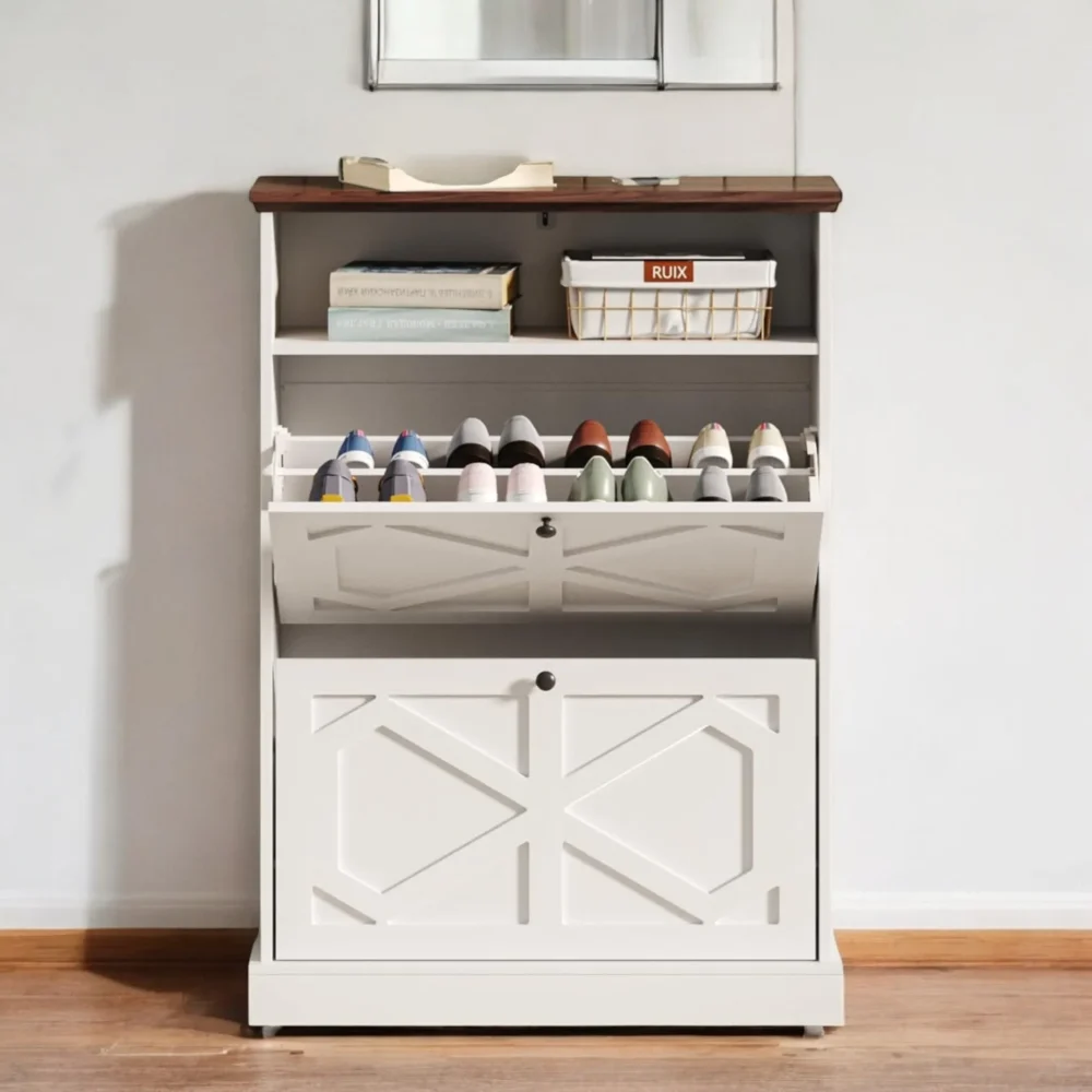 Crossline Black 2-Tier Shoe Cabinet with X-Panel Door Design - Image 8