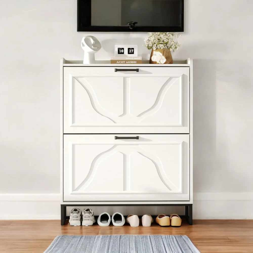 Slate Black Flip-Drawer Shoe Cabinet - Compact Modern Storage - Image 9