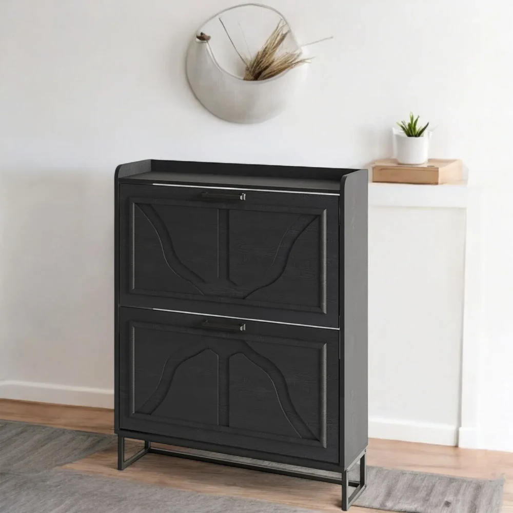 Slate Black Flip-Drawer Shoe Cabinet - Compact Modern Storage - Image 8
