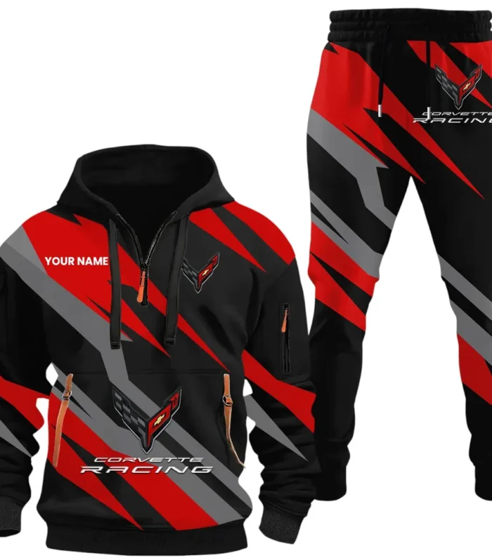 Sports Icon Hoodie Half Zip x Sweatpants Set, 3D Printed Driver's Outfit CAR514100925003