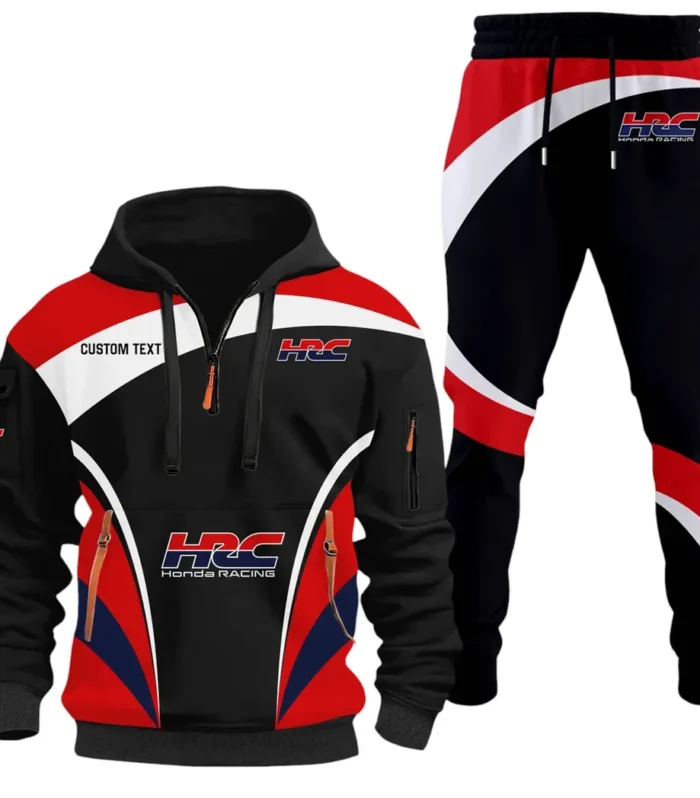 Racing Car Hoodie Half Zip x Sweatpants Set, 3D Printed Driver's Outfit CAR514100925005