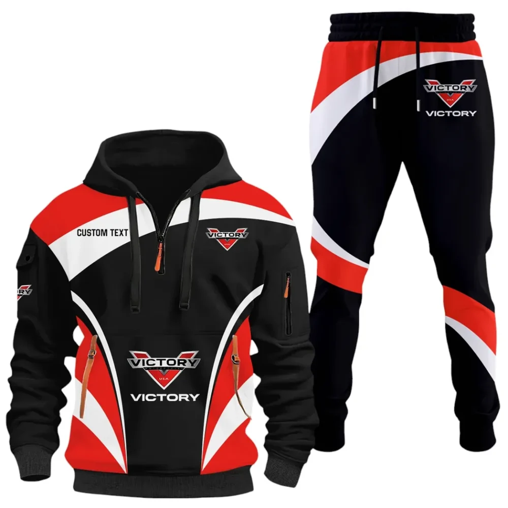 Heavyweight Motorcycle Hoodie Half Zip x Sweatpants Set, Drive-Inspired Hoodie and Pants Set CAR514100925040