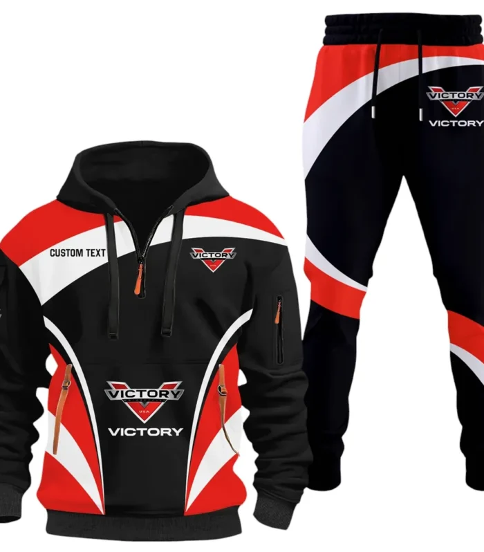 Heavyweight Motorcycle Hoodie Half Zip x Sweatpants Set, Drive-Inspired Hoodie and Pants Set CAR514100925040