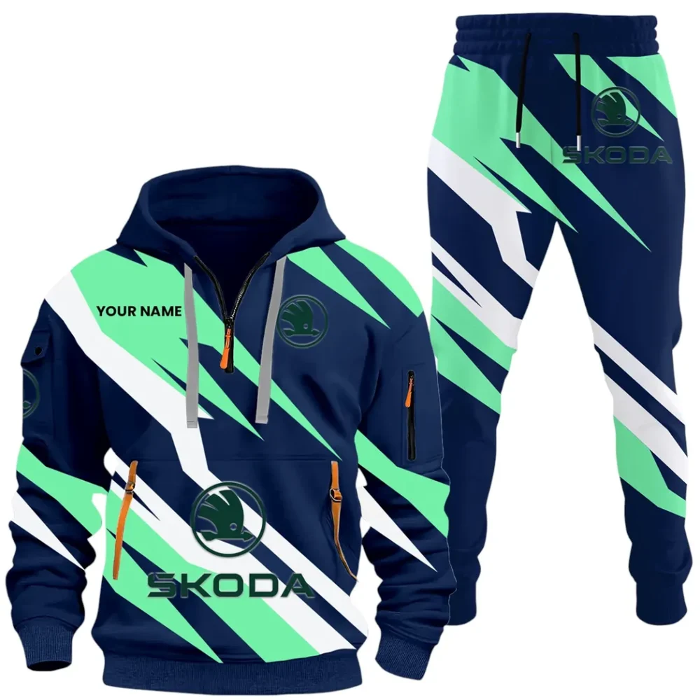 City-Friendly Automobile Hoodie Half Zip x Sweatpants Set, All-Season Car Enthusiast Tracksuit CAR514100925059
