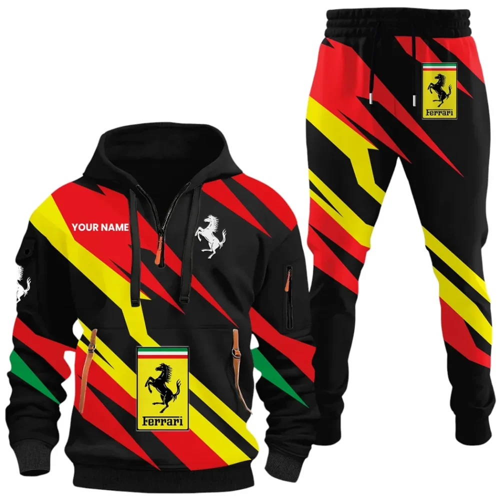 Track-Ready Sports Car Hoodie Half Zip x Sweatpants Set, Custom Motorcycle Hoodie Set CAR514100925062