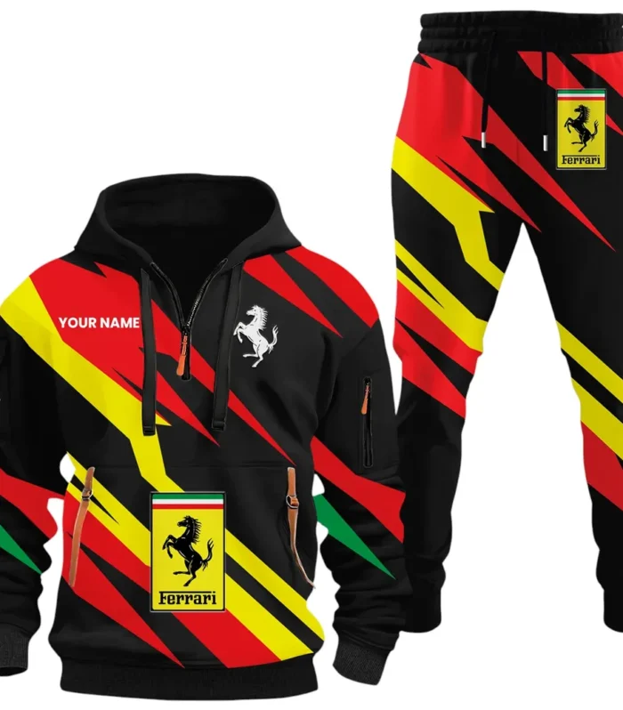 Track-Ready Sports Car Hoodie Half Zip x Sweatpants Set, Custom Motorcycle Hoodie Set CAR514100925062