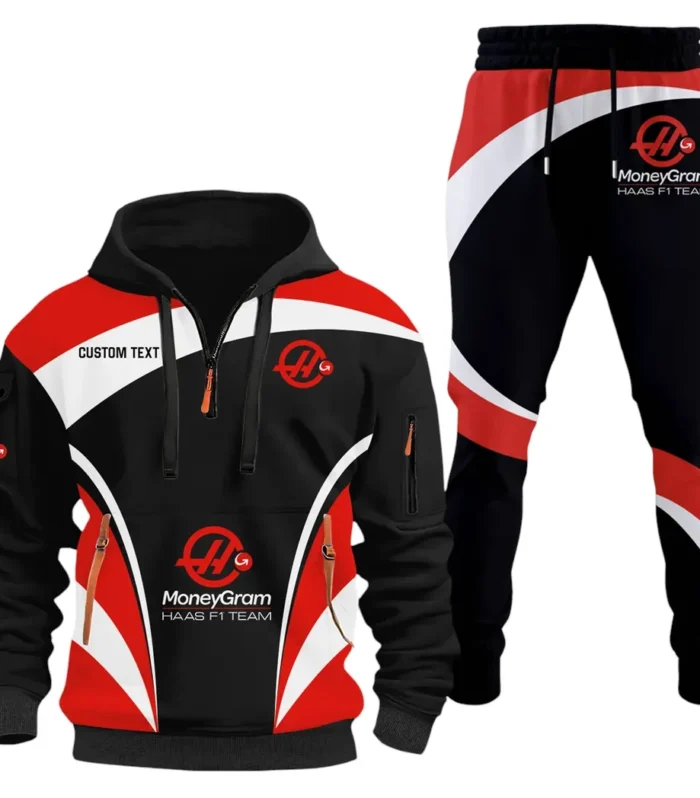 Racing Car Hoodie Half Zip x Sweatpants Set, 3D Printed Driver's Outfit CAR514100925090