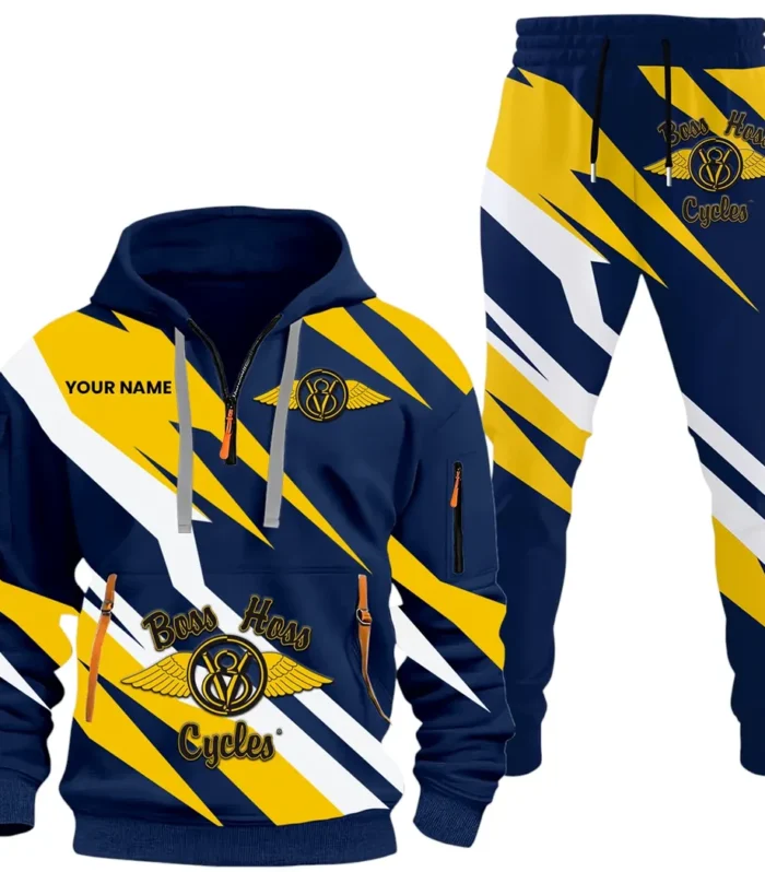Touring Chopper Hoodie Half Zip x Sweatpants Set, Automotive Streetwear Hoodie Set CAR514100925129