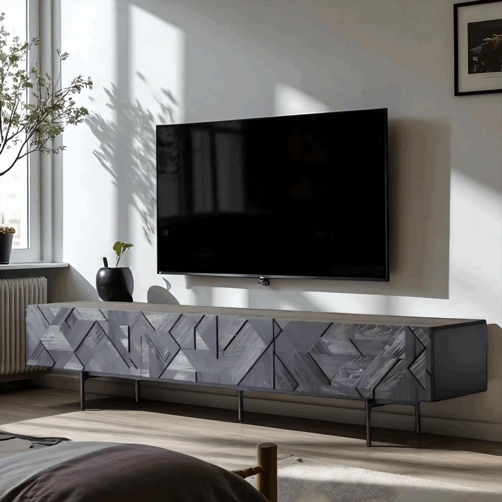 Walnut Axis TV Console - Solid Wood Media Shelf with Modern Form - Image 2