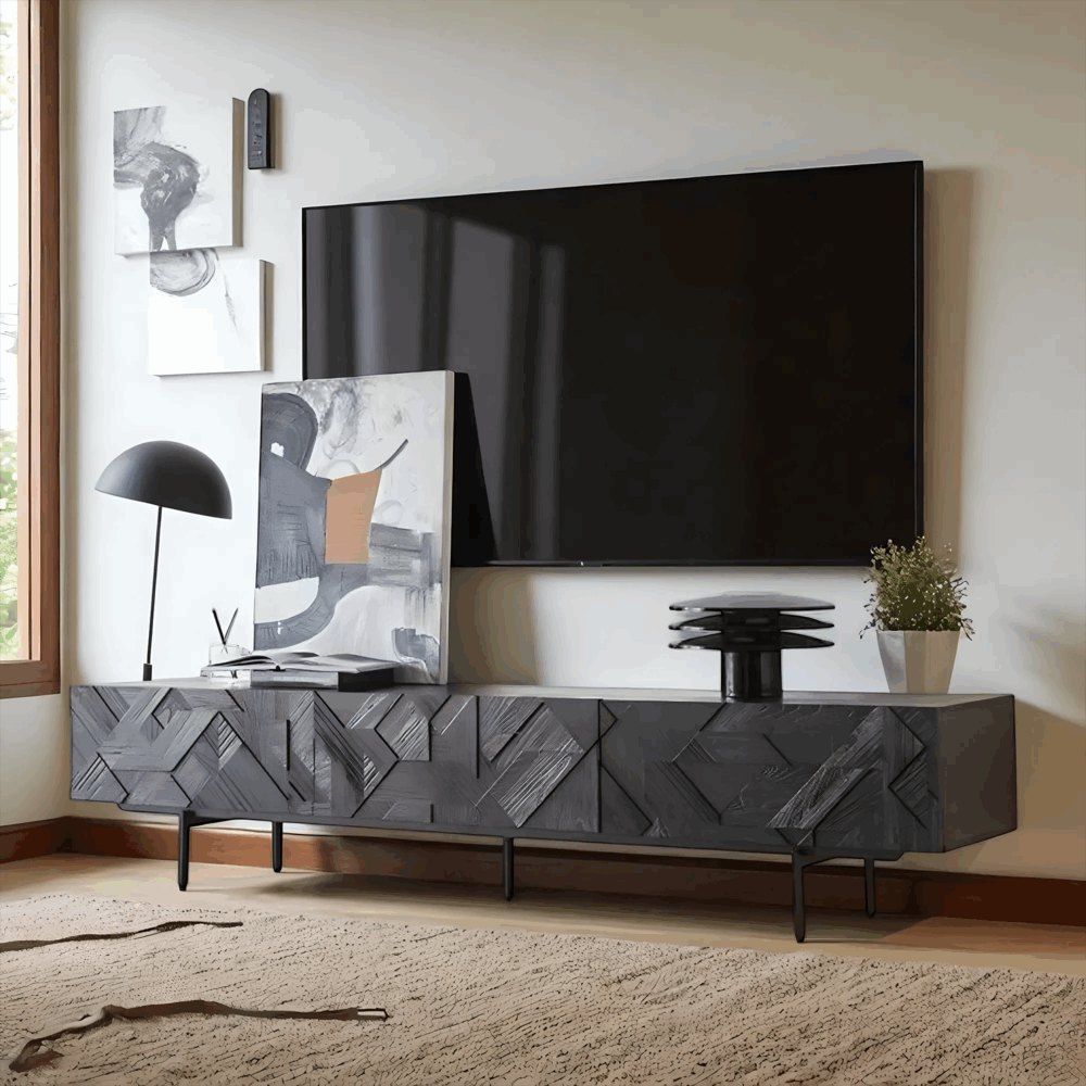 Walnut Axis TV Console - Solid Wood Media Shelf with Modern Form