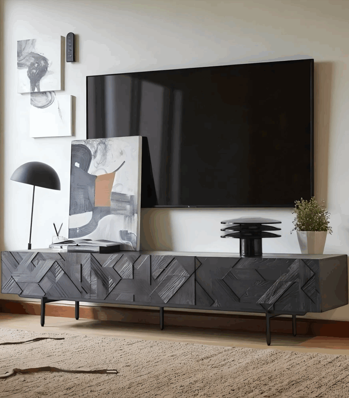 Walnut Axis TV Console - Solid Wood Media Shelf with Modern Form