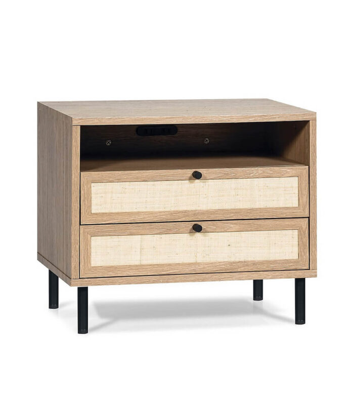 Mila Twin Drawer Bedside Table with Open Shelf
